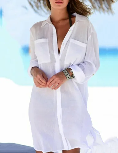 Vista 2 de Bsubseach Swimsuit Coverup for Women Button Down Shirts with Pockets Bikini Cover Up