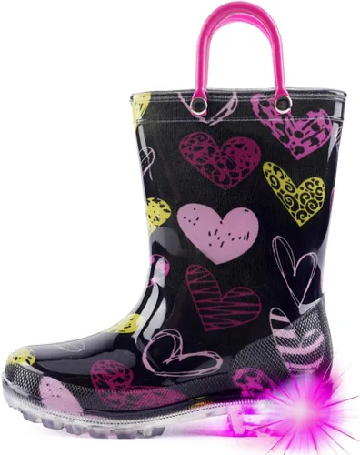 Vista 20 de HugRain - Botas de lluvia con luces para niños pequeños Cosmos Negro