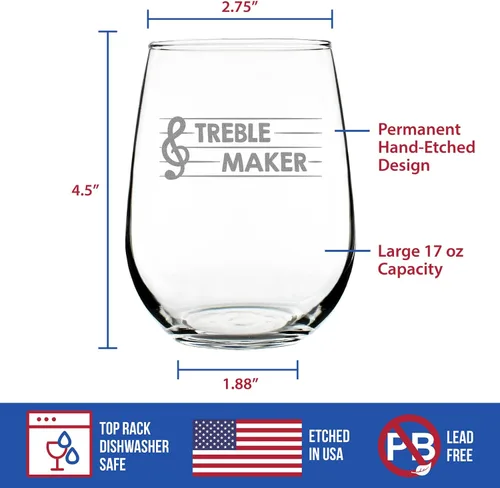 Vista 4 de Custom Treble Maker – Personalized Stemless Wine Glass - Funny Music Teacher Gifts for Women and Men - Fun Unique Musical Decor - Large - Customized
