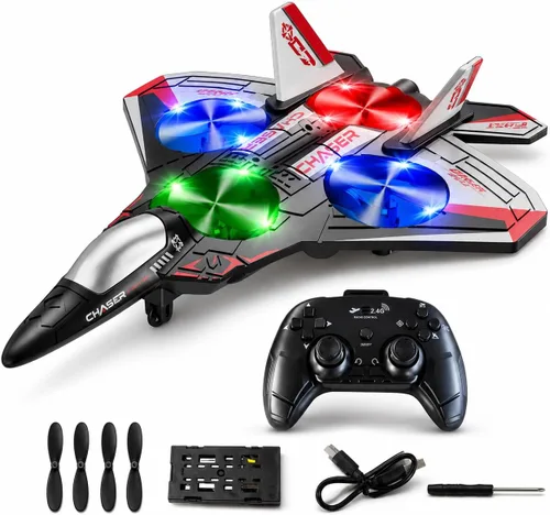 Vista 9 de Juguete lanzador de avión de espuma 2 aviones planeadores de espuma para niños Juguete de avión para niños con luces LED Dos modos de vuelo