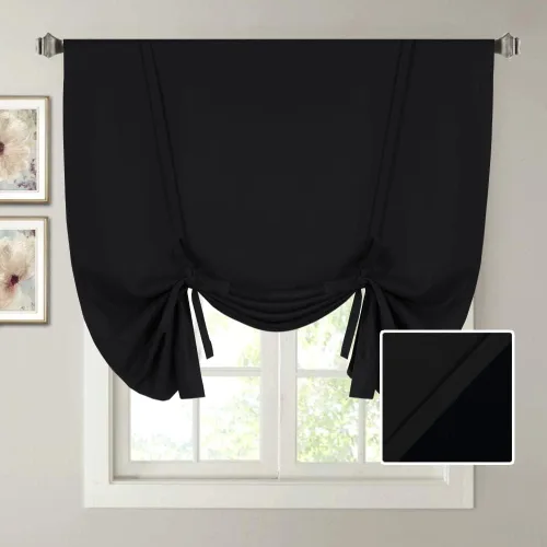 Vista 14 de H.VERSAILTEX Cortinas cortas 100% opacas para ventana de cocina, cortinas de amarre de eficiencia energética, bolsillo para barra, cubierta