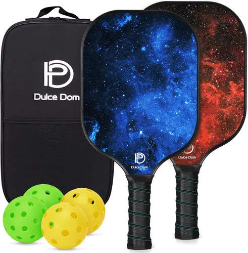 Vista 9 de Dulce DOM Juego de 2/4 palas de pickleball aprobadas por USAPA, 4 bolas de pickleball para interiores y exteriores, raqueta de superficie de fibra