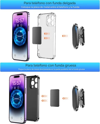 Vista 5 de 【Paquete de 2】 Soporte magnético de teléfono para el tablero del automóvil 【Imán fuerte】 Soporte magnético para teléfono del coche 【4 placas】