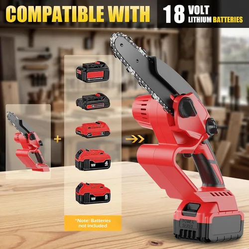 Vista 2 de Mini motosierra inalámbrica, compatible con batería Milwaukee M18, motosierra eléctrica sin escobillas de 6 pulgadas, motosierra de mano