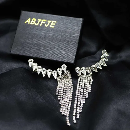 Vista 7 de Crystal Leaf Climbers Crawler - Aretes de joyería con circonita brillante pavimenta de metal para las orejas