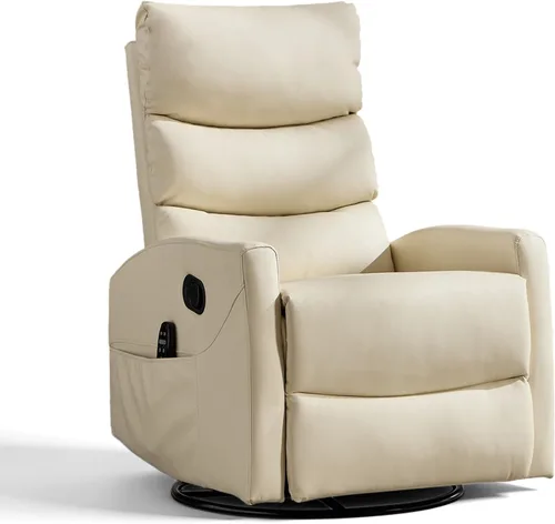 Vista 10 de SoarFlash Mecedora reclinable giratoria de 360°, mecedora con masaje de calor y vibración, silla de piel sintética para sala de estar, espacios
