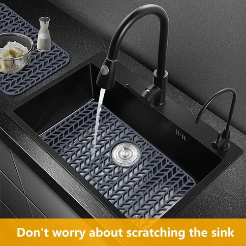 Vista 43 de Protectores de fregadero de cocina de 12 x 11 y 13 x 11 pulgadas, protectores de silicona para fregadero de cocina para la parte inferior del Gris