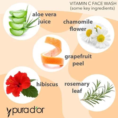 Vista 3 de PURA D'OR Limpiador facial con vitamina C de 8 onzas, limpiador facial rico en antioxidantes para un brillo radiante y un tono de piel uniforme