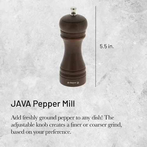 Vista 2 de de Buyer JAVA - Molinillo de pimienta, oscuro, 5.5 pulgadas, acero inoxidable y madera de haya, incluye perilla para ajustar el tamaño de molienda
