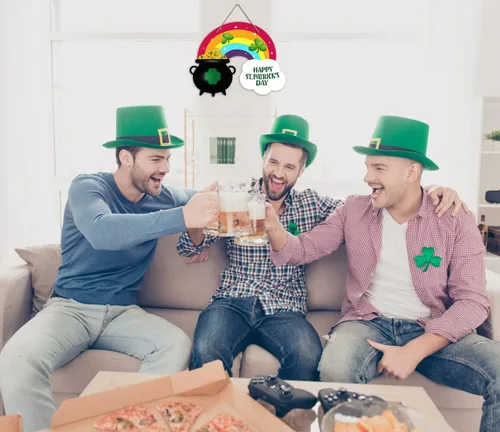 Vista 5 de FaCraft Letrero de puerta con texto en inglés «Happy St.Patricks» para puerta delantera, decoración del día de San Patricio, decoración para el 1