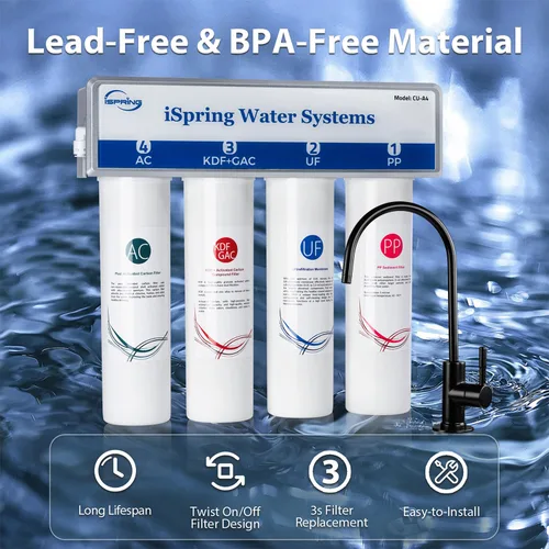 Vista 7 de iSpring CUA4-BLK - Sistema de filtro de agua para debajo del fregadero, filtro de agua de ultrafiltración de 4 etapas sin tanque de alta capacidad