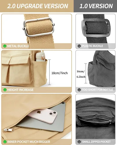 Vista 5 de KALIDI - Bolsa de lona tipo mensajero, bolsa cruzada grande para mujeres u hombres, bolsa de hombro de lona casual para la universidad, trabajo