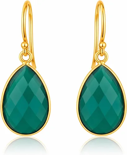 Vista 22 de Aretes de ágata musgo verde de 0.472 x 0.709 in con forma de pera de plata de ley 925, aretes de piedras preciosas hechos a mano, juego de bisel