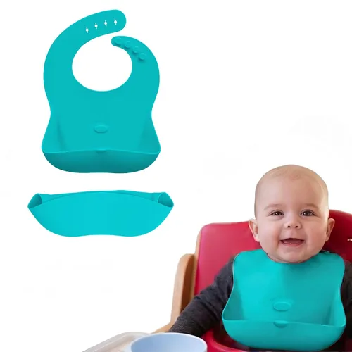 Vista 11 de Abiie Ruby Wrapp - Baberos de silicona para bebés, babero impermeable hecho con material resistente a las manchas, bolsillo frontal para atrapar