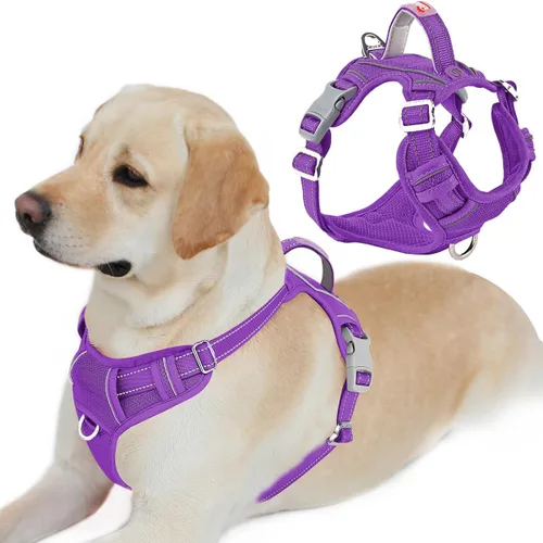 Vista 57 de BARKBAY Arnés Oxford sin tirones para perro con bolsillo para etiqueta de identificación, resistente, reflectante, fácil control para perros grandes