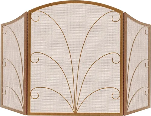 Vista 9 de Kingson - Pantalla para chimenea de 3 paneles con arco, a prueba de niños, decorativa, hecha a mano, de hierro forjado con espiral, cubierta Bronce