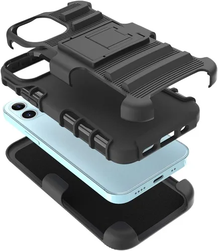 Vista 6 de Funda para iPhone 12 Mini, protección contra caídas de cuerpo completo, resistente con clip para cinturón, funda resistente con protector