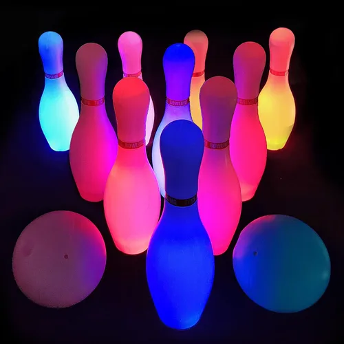 Vista 8 de Juego de bolos OceanWings para niños con bolas iluminadas, juego de bolos con 10 bolos y 2 bolas, juegos deportivos divertidos para nietos, niños