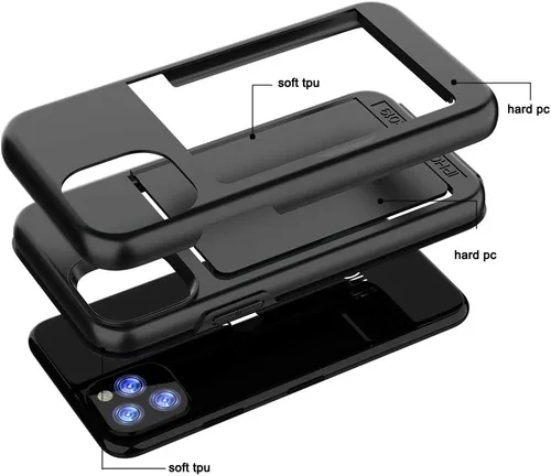 Vista 4 de Funda para iPhone 12 Mini con tarjetero, ranura para tarjeta de crédito Funda protectora tipo cartera - Negro