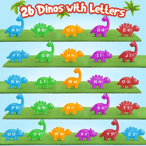 Vista 2 de Kasfalci Juguetes de aprendizaje del alfabeto, juguetes de dinosaurio para niños, aprendizaje ABC para niños pequeños, juego de letras a juego