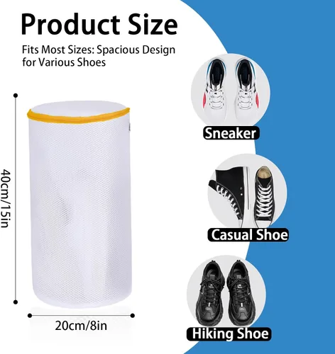 Vista 5 de Bolsa para lavadora de zapatos, bolsa de zapatos para lavadora y secadora, malla blanca Sandwish, 2 L (8 x 15 pulgadas)