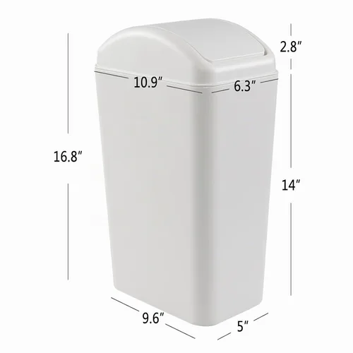 Vista 2 de Cand Cubo de basura de plástico pequeño de 14 L, cubos de basura delgados con tapa abatible, gris claro