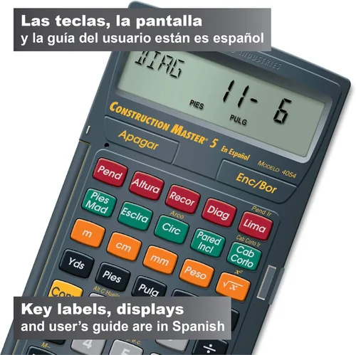 Vista 2 de Calculated Industries 4054 Construction Master 5 en Español - Calculadora de construcción con pies, pulgadas y fracciones para carpinteros