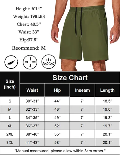 Vista 6 de COOFANDY Pantalones cortos de entrenamiento para hombre de 7 pulgadas, paquete de 2 pantalones cortos de entrenamiento ajustados de secado rápido