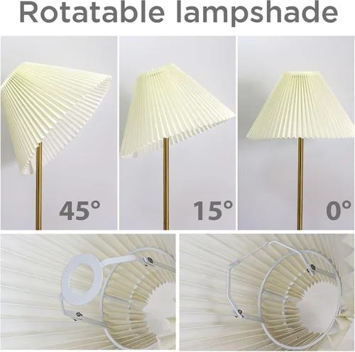 Vista 4 de KUNJOULAM Lámpara de pie plisada moderna, lámpara de pie de poste dorado, lámpara alta de diseño simple con pantalla beige ajustable, lámpara de pie