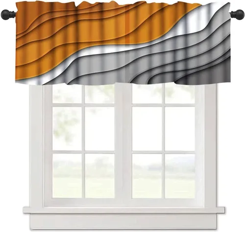 Vista 21 de Cenefa de cortina geométrica para ventanas, cenefa moderna con bolsillo para barra, 1 panel, cortinas cortas abstractas para playa, cortinas cortas