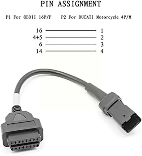 Vista 4 de 4 Pin a 16 Pin Cable adaptador OBD2 diagnóstico de fallas de motor y detector se adapta para la programación de ECU de motocicletas Ducati