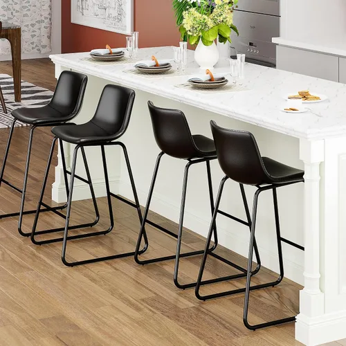Vista 25 de YaFiti - Juego de 2 sillas de comedor de 18 pulgadas, sillas modernas tapizadas para comedor con cojines de piel sintética y patas de metal, silla