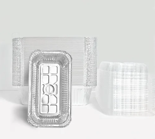 Vista 3 de Moldes de pan desechables de papel de aluminio Sartenes para pan de 1.5 libras con tapas Paquete de 50 Cajas de postre – Perfecto