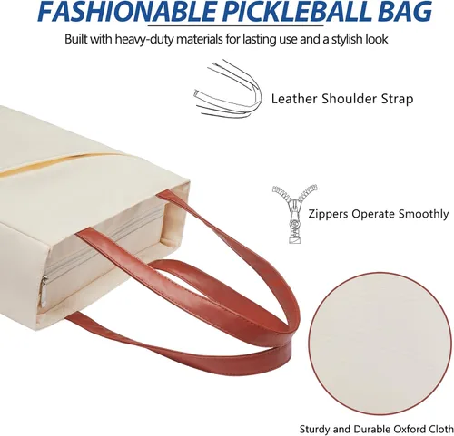 Vista 5 de Bolso de Pickleball para Mujeres, Elegante Bolso de Nylon con Capacidad para 2 Palas, Bola, Equipo, Bolso de Hombro Utilitario para Deportes