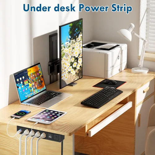 Vista 7 de Regleta de alimentación 8 en 1 para debajo del escritorio con interruptor, 4 tomas, 4 USB, cable de 6 pies, 14 AWG USB C de 20 W, 18 W USB A