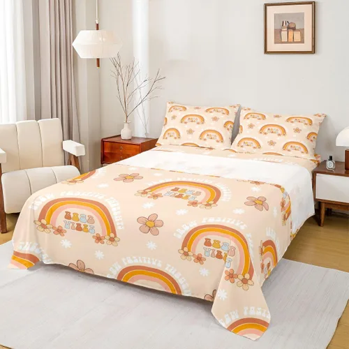 Vista 22 de Erosebridal Groovy - Juego de sábanas para decoración de fiesta para niñas y mujeres, diseño de signo de paz, tamaño individual, sábanas de mariposa