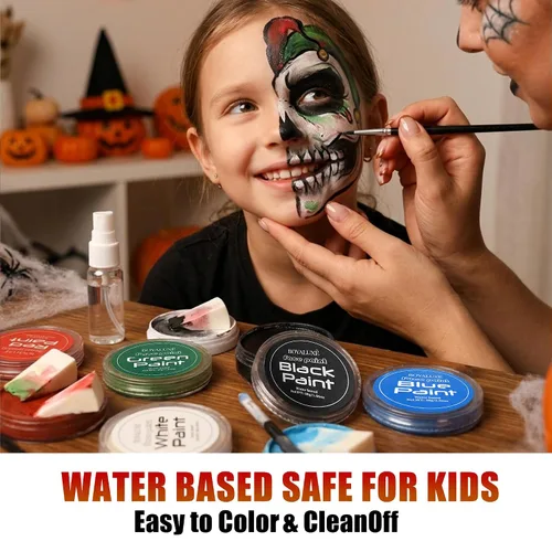 Vista 4 de Pintura corporal negra de Halloween Pintura facial blanca lavable Negro