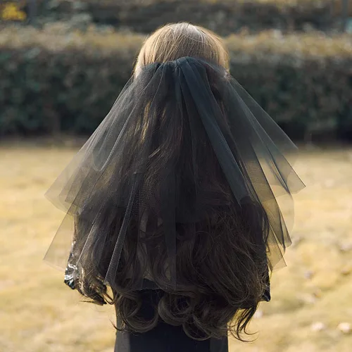 Vista 2 de Fangsen Velo de novia de boda con peine de 1 nivel para la punta de los dedos (1 nivel), Negro