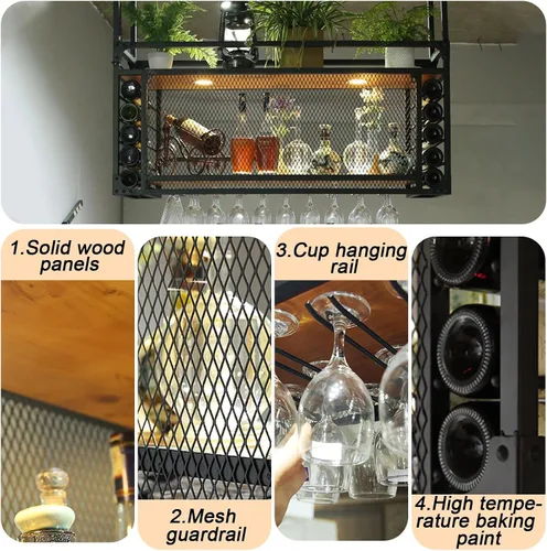Vista 7 de Estantes de vino de pared de 31.4 pulgadas, estante de vino colgante, soporte de vino de gran capacidad, se puede colgar o montar en la pared, tipo