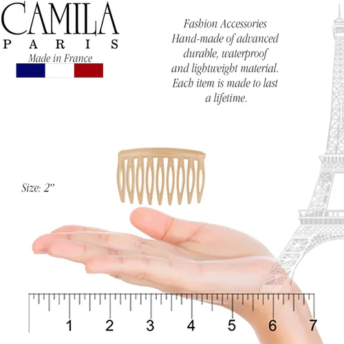 Vista 3 de Camila Paris CP3109 - Peine lateral francés para el cabello, pequeño, curvado, beige, con torsión francesa, decorativo, pinzas de sujeción fuerte