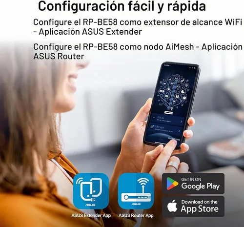 Vista 6 de ASUS RP-BE58 BE3600 Extensor de rango WiFi 7 de doble banda (802.11be), extensor AiMesh para WiFi de malla sin costuras; funciona con cualquier