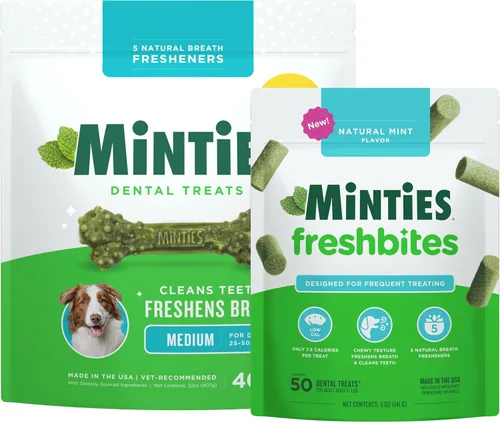 Vista 12 de Minties VetIQ - Golosinas dentales en hueso para perros, masticables dentales para perros medianos a grandes (más de 40 libras), 40