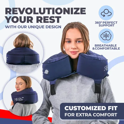 Vista 4 de able Almohada de viaje – Almohada de avión para reposo de cabeza, cuello y barbilla, almohada de cuello inflable y suave, material duradero