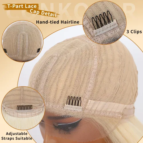 Vista 6 de Peluca rubia sintética con encaje frontal, predepilada 613, peluca de cabello largo para mujer, peluca sedosa y recta con parte media sin pegamento