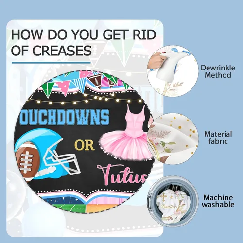 Vista 5 de Touchdowns o tutus Gender Reveal telón de fondo 7 pulgadas de ancho x 5 pies de alto, tela de poliéster, rosa, azul, fútbol americano, anuncio