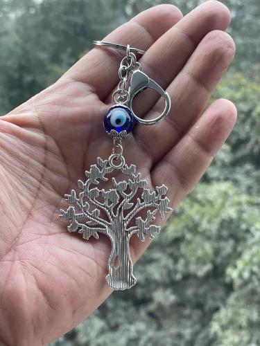 Vista 5 de Colgante con forma de árbol con ojo malvado azul, llavero de aleación de cristal para hombres y mujeres (paquete de 1), Azul