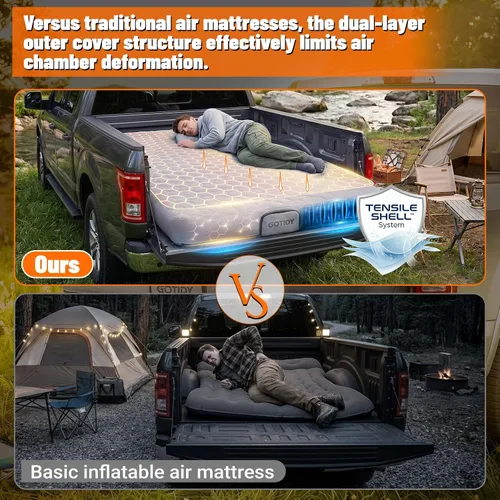 Vista 5 de Colchón de cama de camión de 5.5 a 5.8 pies para camioneta de tamaño completo, carcasa extensible extra resistente y cómoda, colchón de aire