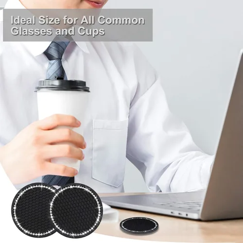 Vista 7 de yousheng 2 posavasos brillantes para automóvil, inserto universal para vehículo, inserto de silicona antideslizante de diamantes de imitación