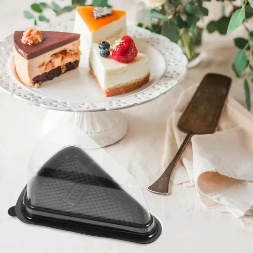 Vista 9 de KICHOUSE 10 piezas de caja de mousse triangular de plástico con tapa transparente, recipiente de pastel reutilizable de grado alimenticio