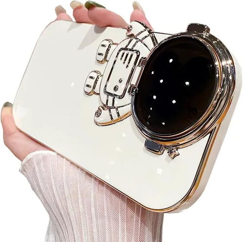 Vista 20 de Funda de teléfono con soporte oculto de astronauta para iPhone 11, bonito protector de cámara de lente de astronauta, soporte con purpurina